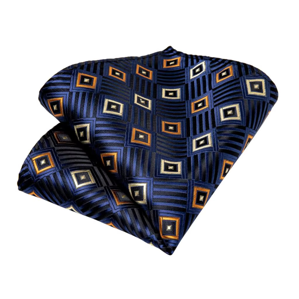 8Cm Blue Plaid Paisley Dot 100% Silk Men Tie Business Formal Wedding Party Necktie Hanky Cufflinks Set Mens Ties Gift