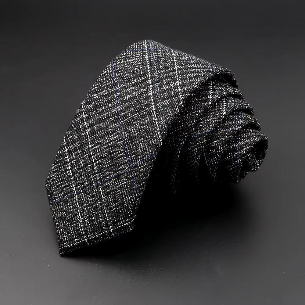 Mens Ties 6Cm Classic Cotton Handmade Skinny Grey Plaid Neckties Striped Narrow Collar Slim Cashmere Casual Tie Accessories Gift