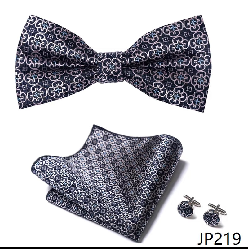 Slim Tie Set Men Bow Tie and Pocket Square Bowtie Necktie Cravate Handkerchief Man Corbatas Hombre Pajarita Fit Wedding