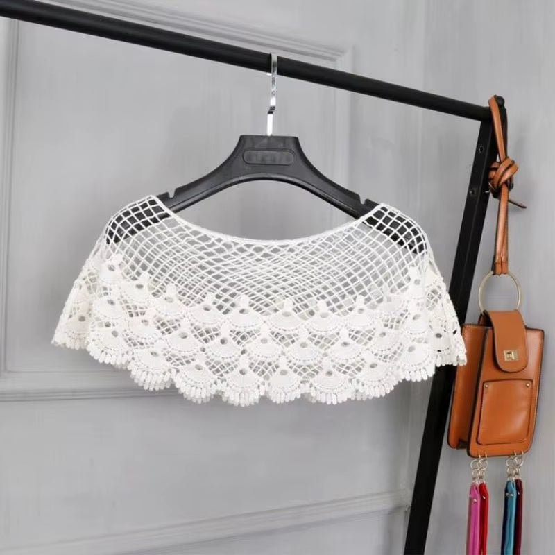 Summer Knitted Hollow Thin Lace Fake Collar Shawl Pullover Short Suspender Skirt False Collar Detachable Collars Sun Protection