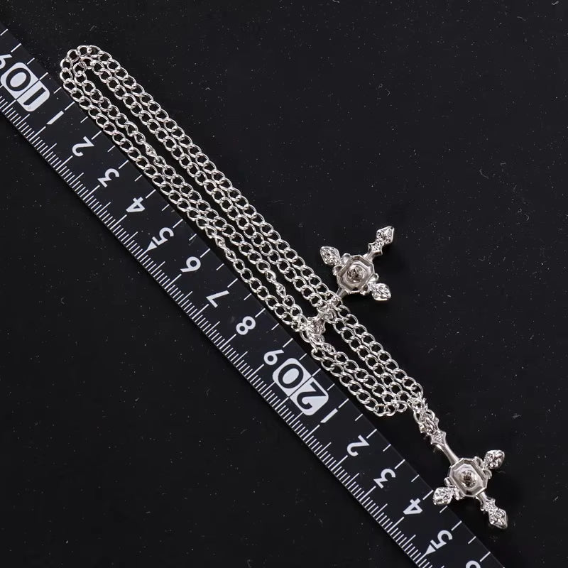 Vintage Rhinestone Cross Brooch Cardigan Shirt Collar Pins Brooches Broches Chain Tassel Brooch Men Lapel Pin Women Jewelry Gift