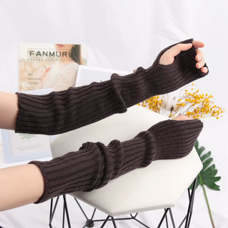 Women Long Fingerless Gloves Soft Female Glove Lolita Kawaii Mitten Winter Warmer Knitted Arm Sleeve Girls Punk Gothic Gloves