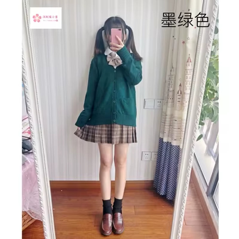 Japan School Sweater Spring and Autumn 100% V-Neck Cotton Knitted Sweater JK Uniforms Cardigan Multicolor Girls Student Cosplay