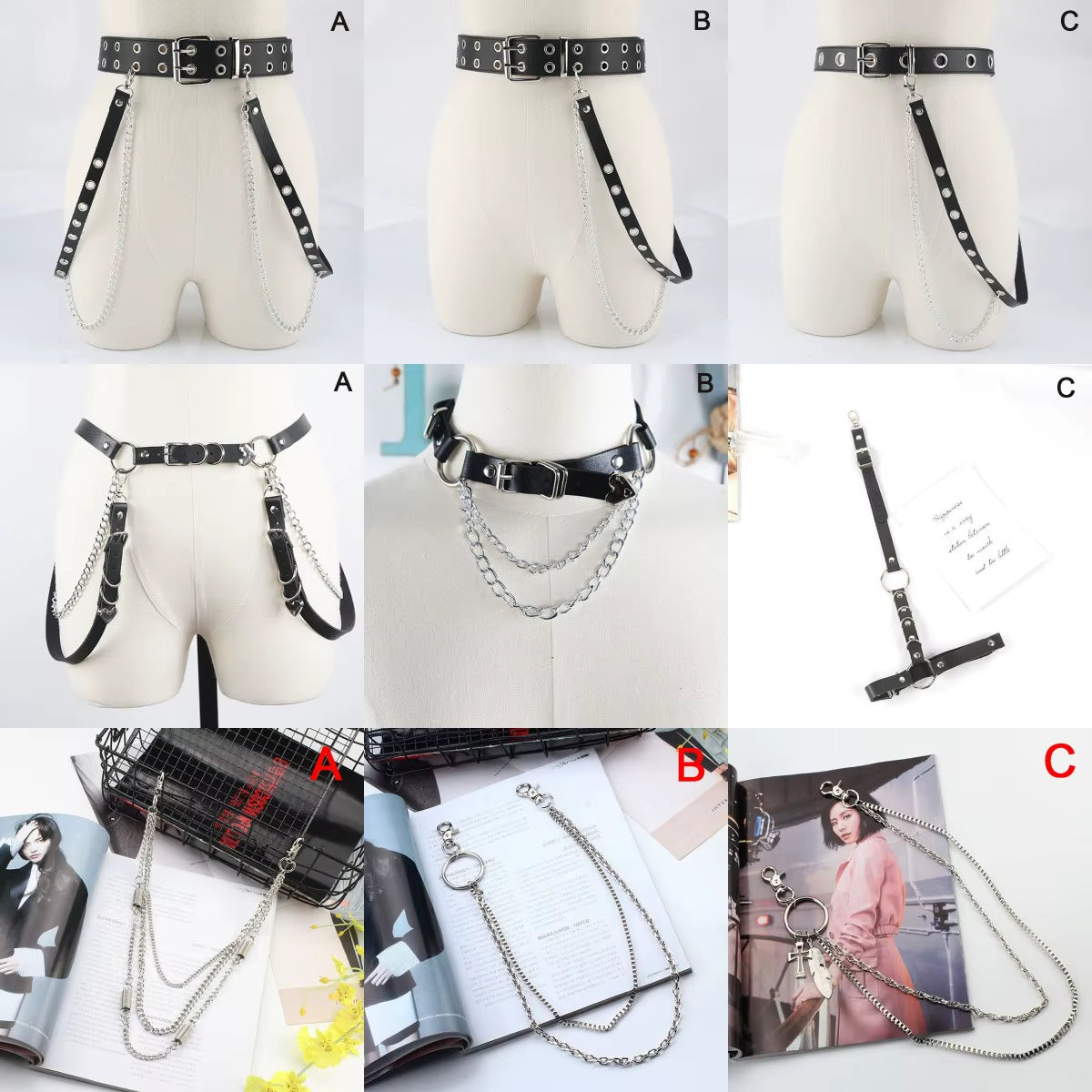 1Pcs Unisex Women Adjustable Chain Belt Punk Hip-Hop Belt with Chain Gothic Leather Waist Belt for Women Female Punk Belt