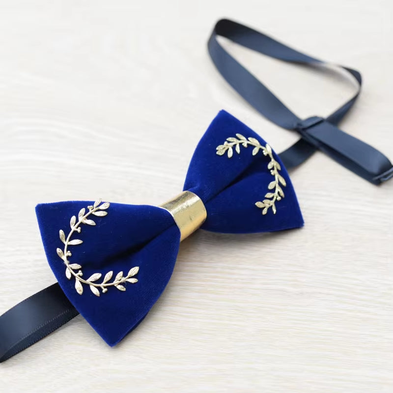 New Fashion Men'S Gold Velvet Bowtie Christmas Metal Decorated Wedding Luxury Bow Ties Trendy Collar Jewelry Gifts for Men