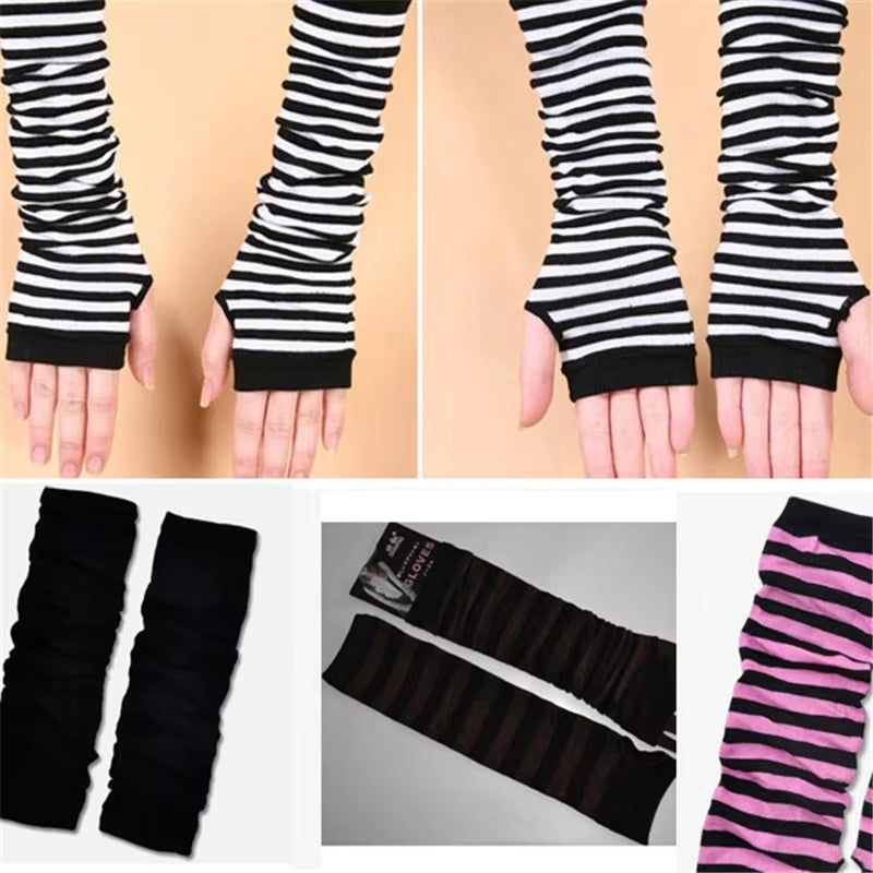 New Fashion Women Lady Striped Elbow Gloves Warmer Knitted Long Fingerless Gloves Elbow Mittens Christmas Accessories Gifts