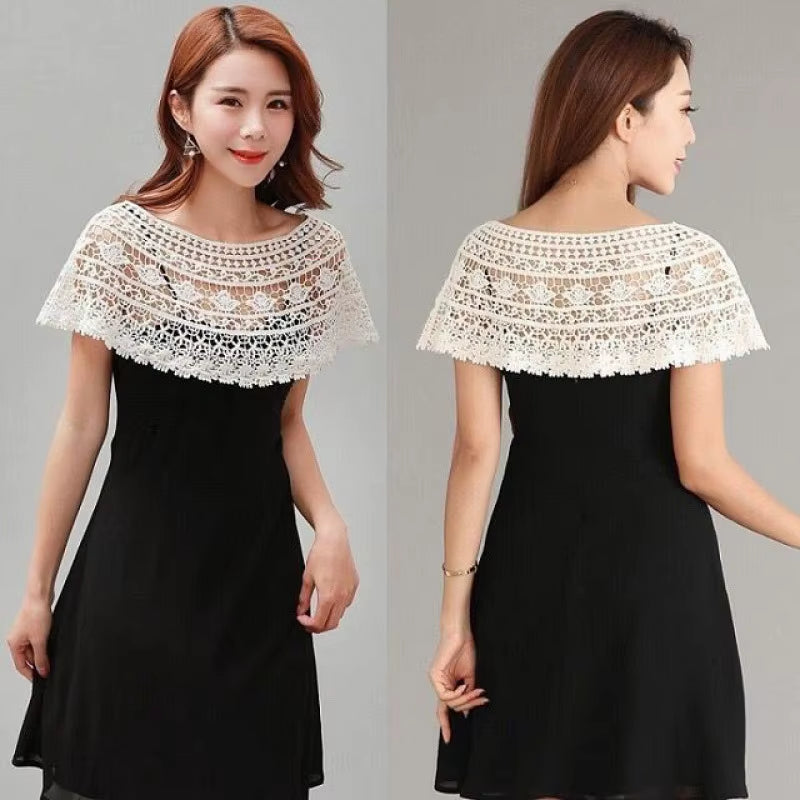 Summer Knitted Hollow Thin Lace Fake Collar Shawl Pullover Short Suspender Skirt False Collar Detachable Collars Sun Protection