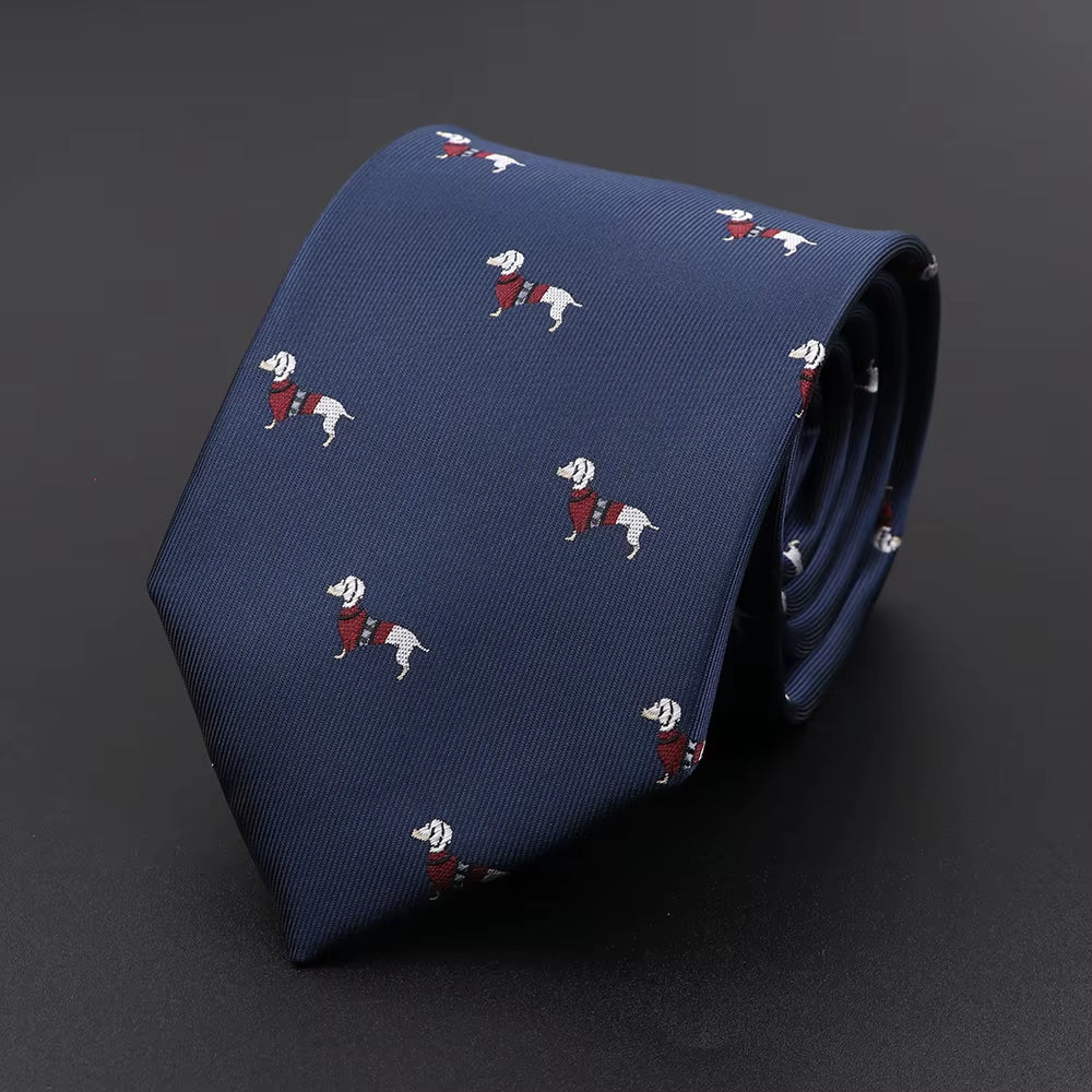 New Casual Men'S Ties Dog Lion Bear Horse Flower Pattern Red Blue Jacquard Necktie for Men Wedding Groom Business Accessories