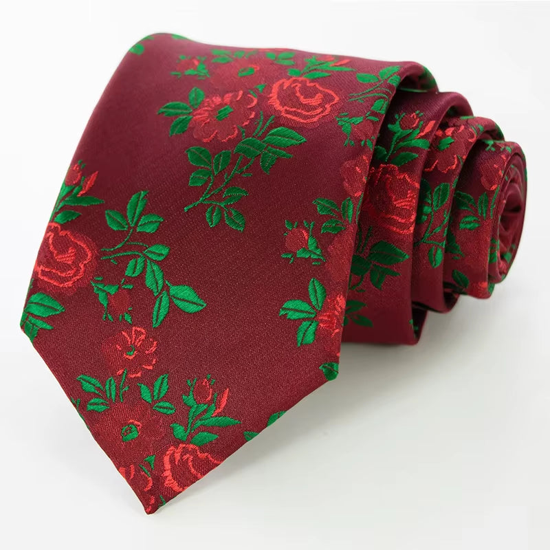 New Designs Classic Silk Men Tie Floral Rose 8Cm Red Jacquard Necktie Gravata Ties for Men Formal Wear Business Wedding