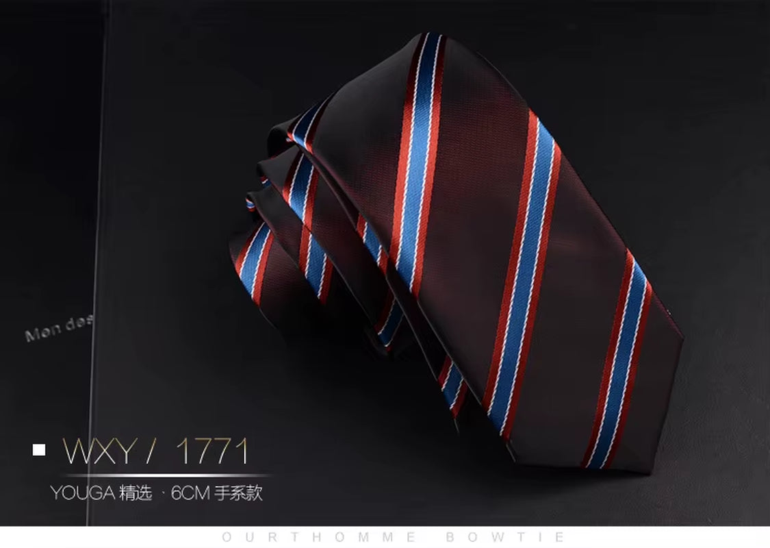 Fashion Neckties Classic Men'S Striped Retra Navy Bule Red Business Wedding Ties Jacquard Woven Silk Men Solid Tie Neck Ties