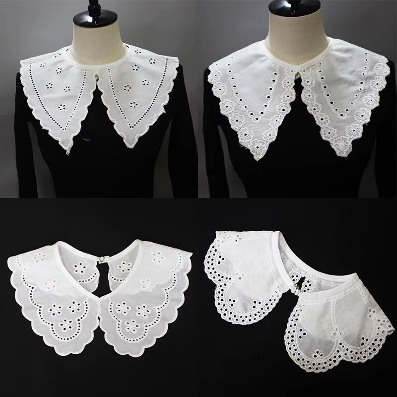 Hollow Fake Collar Embroidered Flowers Fake Collar Cotton White Shawl Doll False Collar Decorative Shirt Collar Detachable Shawl