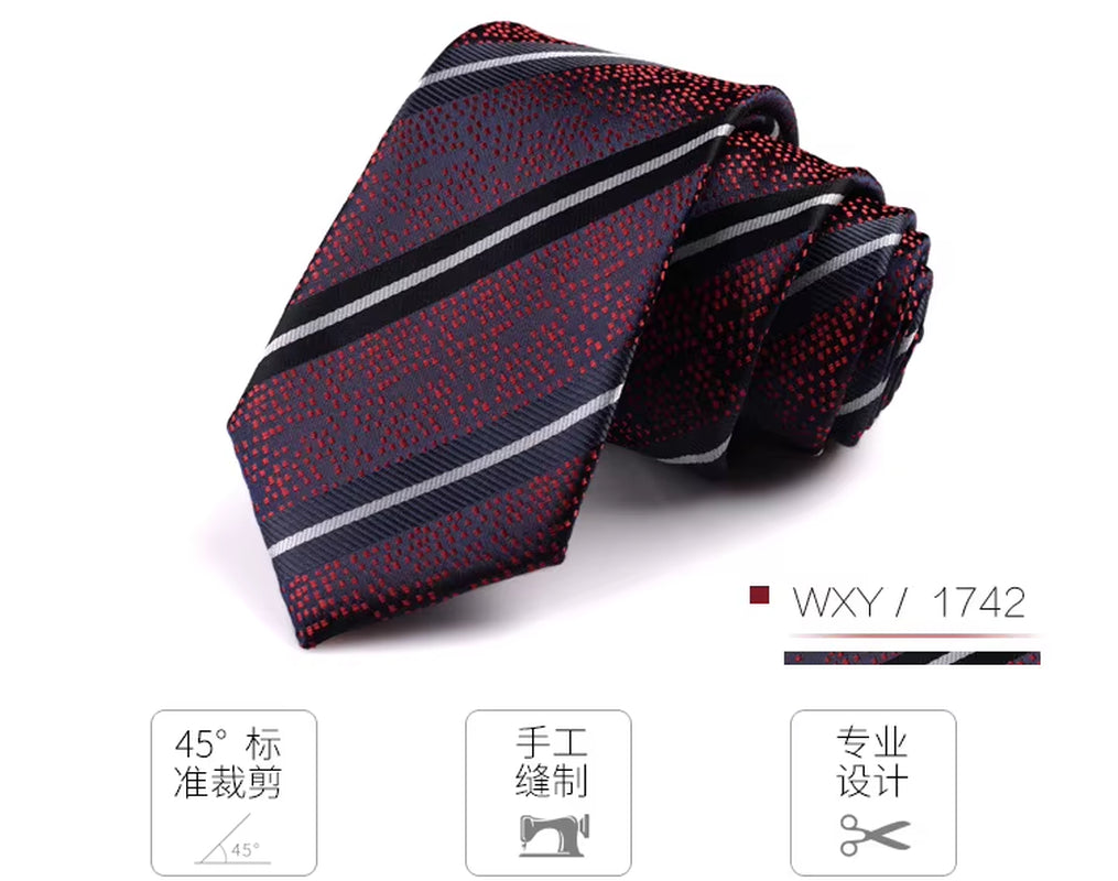 Fashion Neckties Classic Men'S Striped Retra Navy Bule Red Business Wedding Ties Jacquard Woven Silk Men Solid Tie Neck Ties