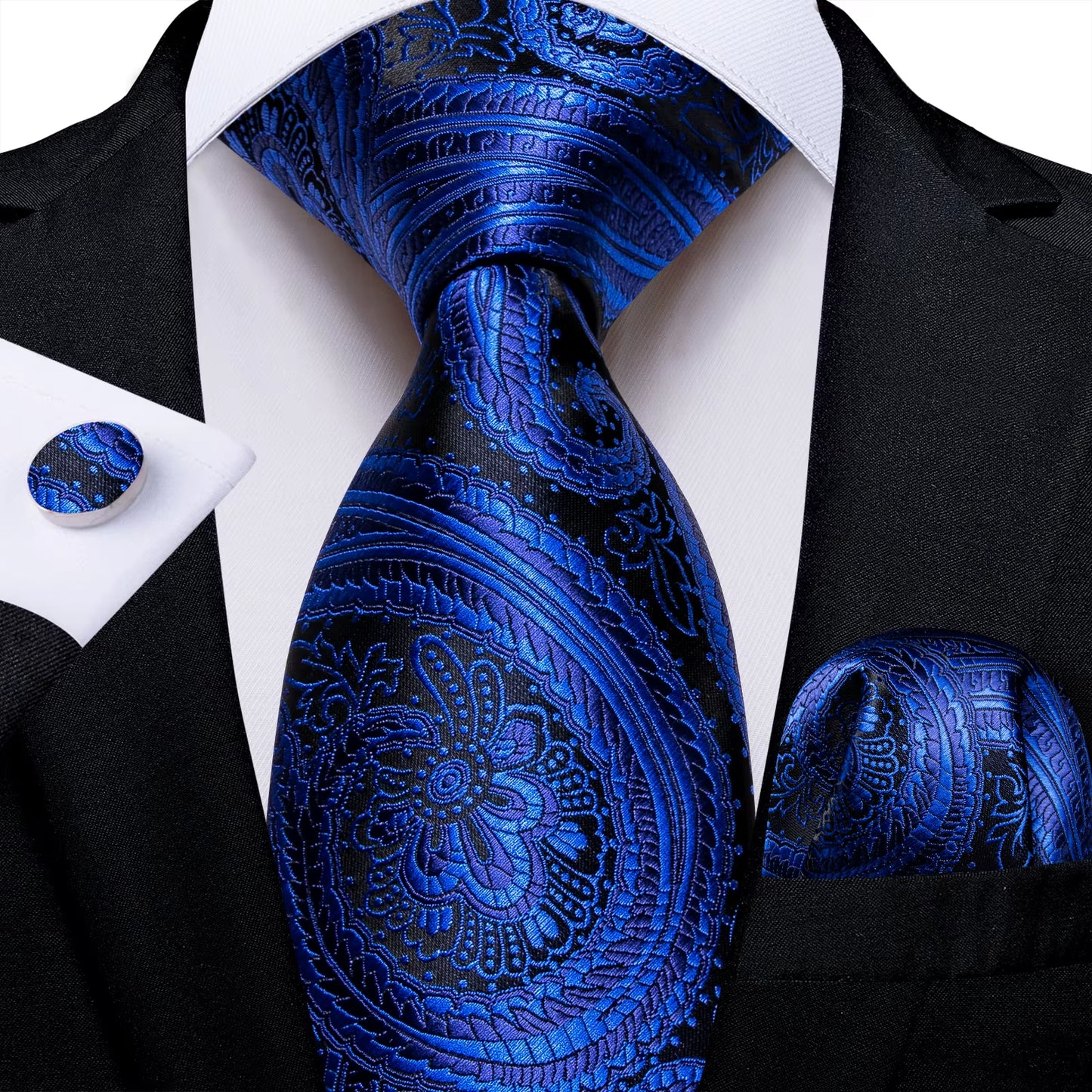 8Cm Blue Plaid Paisley Dot 100% Silk Men Tie Business Formal Wedding Party Necktie Hanky Cufflinks Set Mens Ties Gift