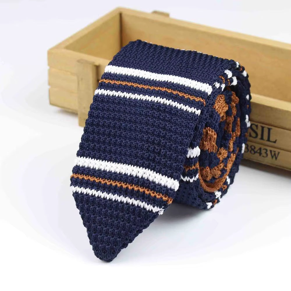 New Knitted Necktie Knit Leisure Triangle Striped Tie Normal Sharp Corner Neck Ties Men Classic Woven Designer Cravat