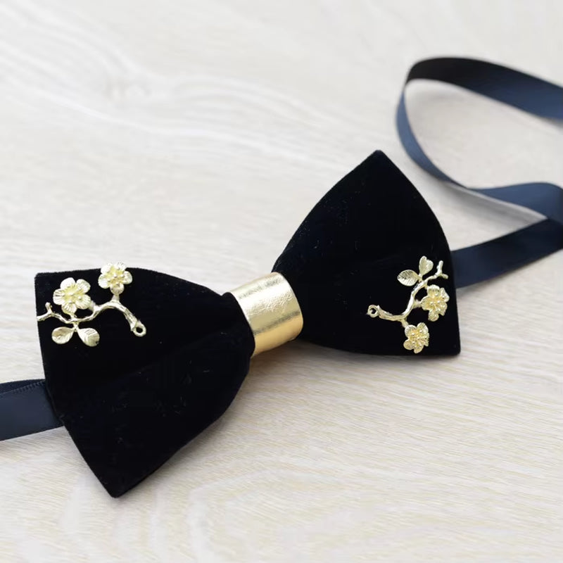 New Fashion Men'S Gold Velvet Bowtie Christmas Metal Decorated Wedding Luxury Bow Ties Trendy Collar Jewelry Gifts for Men