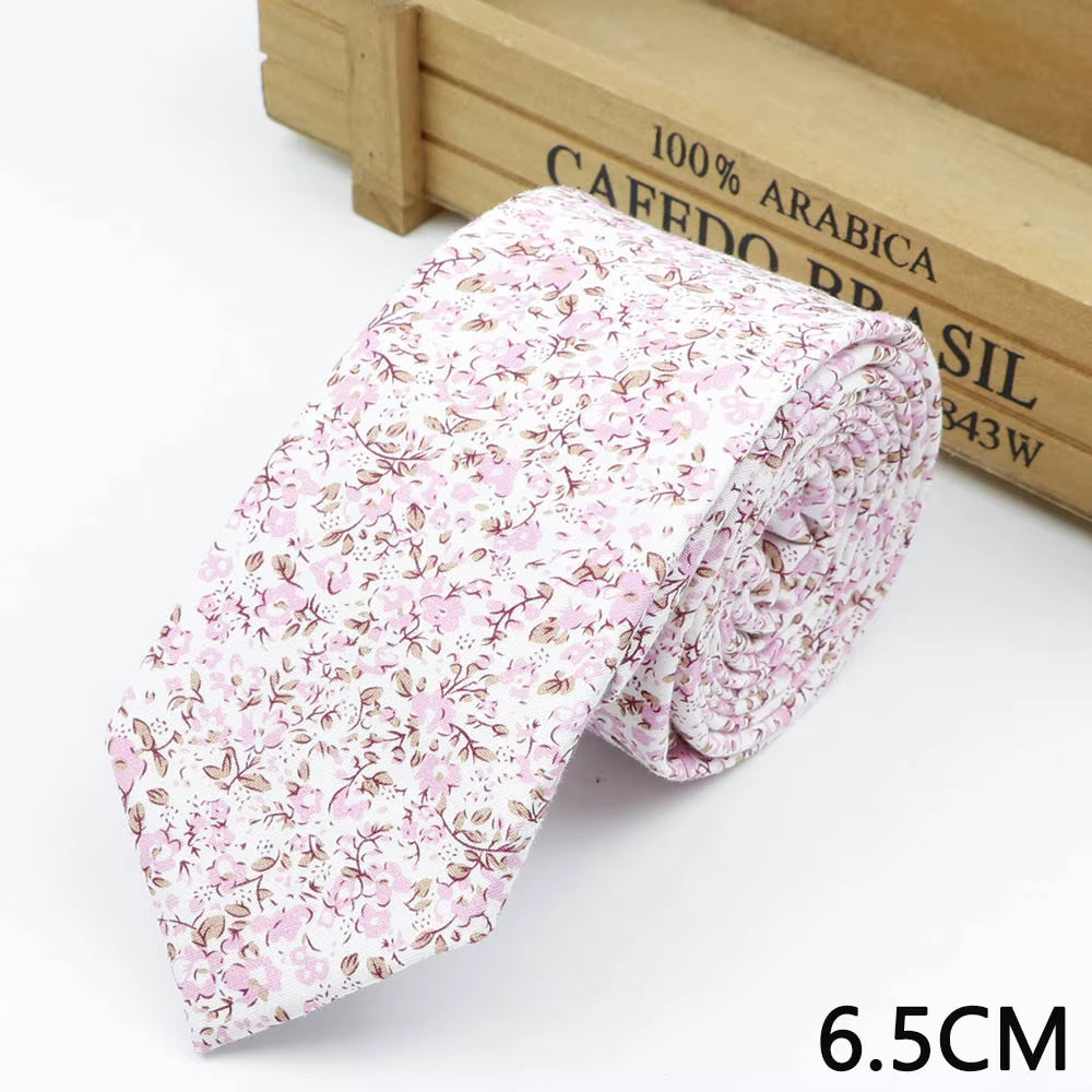 New Floral Print Tie for Men Women Skinny Cotton Neck Tie for Wedding Casual Mens Neckties Suits Collar Neck Ties Gift for Man