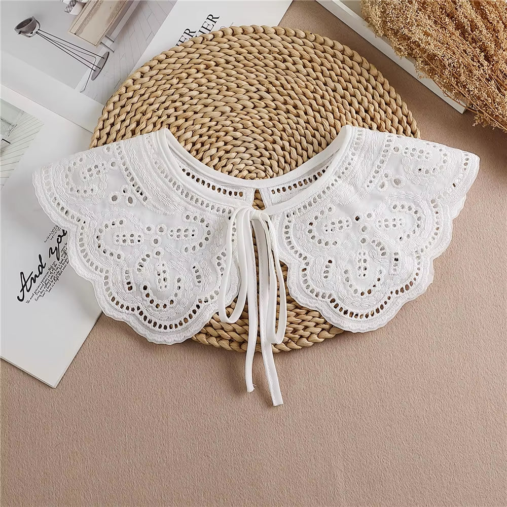 Multifunctional Sunscreen Detachable Doll Fake Collar Shawl Lapel Mesh Embroidery Floral Lace False Collar Clothes Accessory