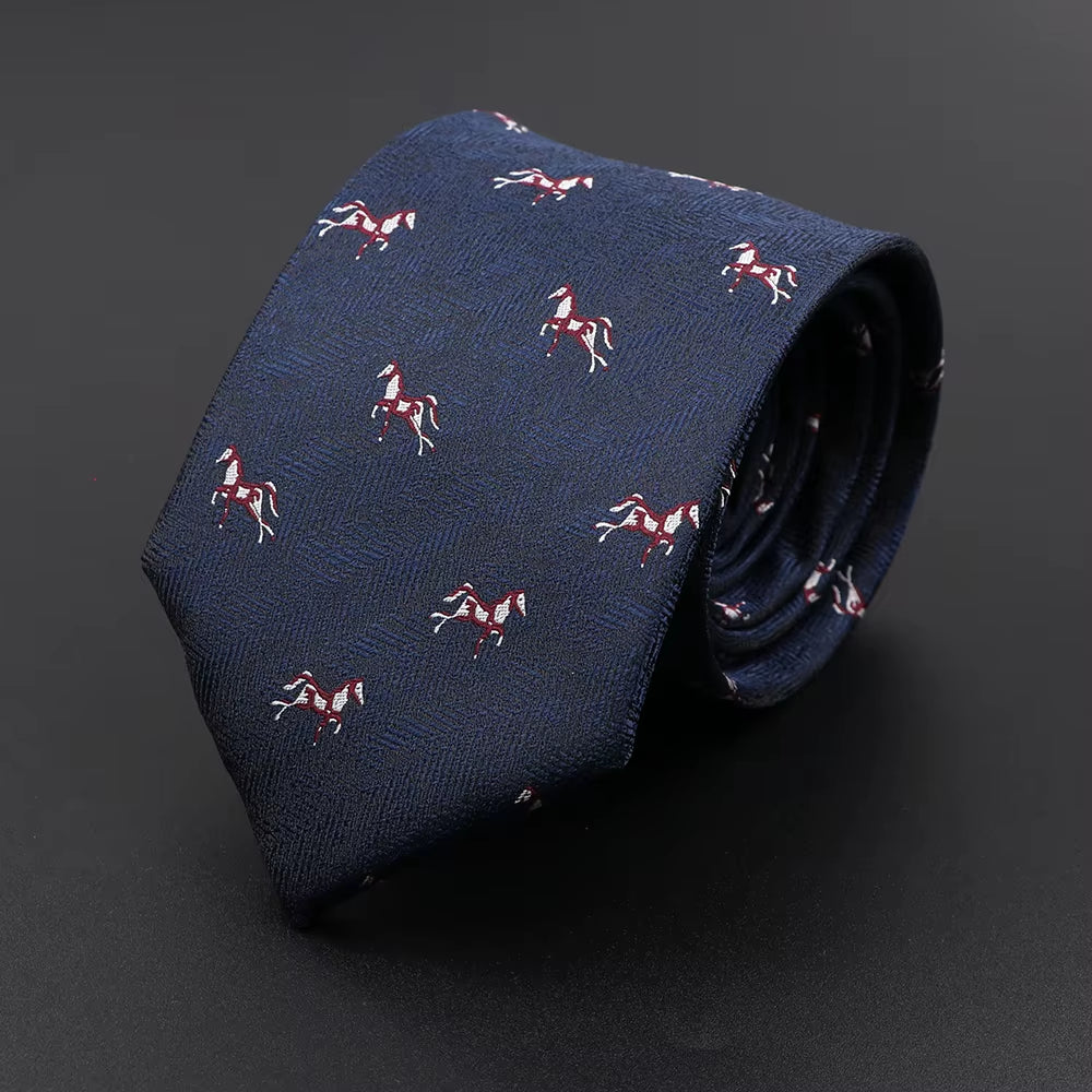 New Casual Men'S Ties Dog Lion Bear Horse Flower Pattern Red Blue Jacquard Necktie for Men Wedding Groom Business Accessories