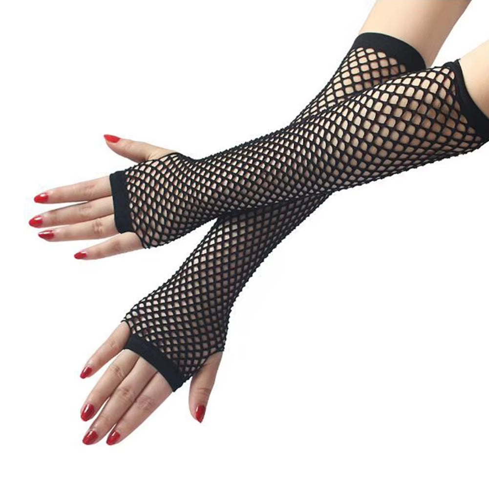 Solid Color High Quality Fingerless Short Fishnet Gloves Fish Net Black Fancy Party Dance Club Nylon Spandex Mesh Short Gloves