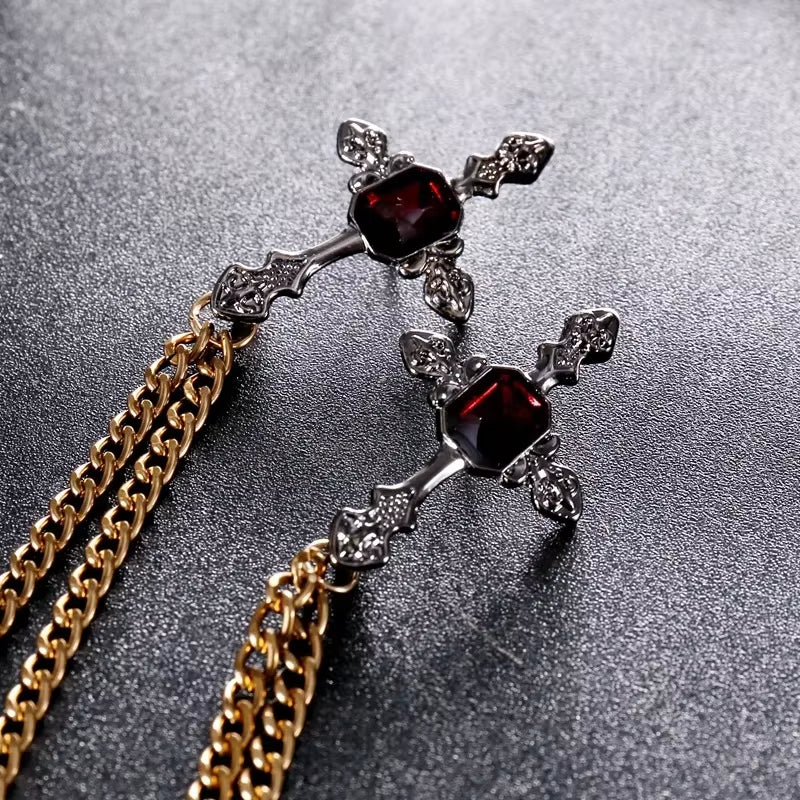 Vintage Rhinestone Cross Brooch Cardigan Shirt Collar Pins Brooches Broches Chain Tassel Brooch Men Lapel Pin Women Jewelry Gift