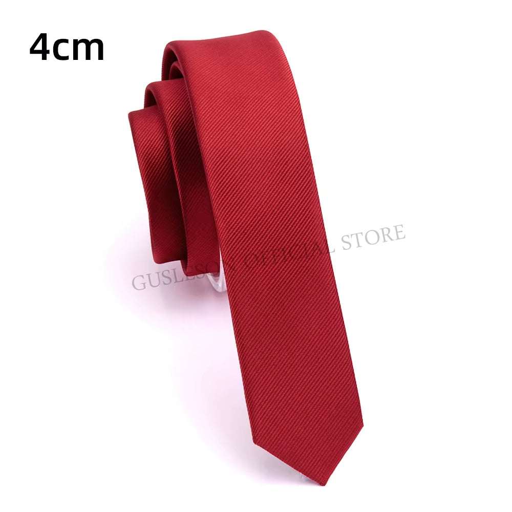 GUSLESON Quality Casual 4Cm Slim Solid Tie Red Yellow Green Ties Handmade Fashion Men Woven Skinny Necktie for Wedding Party