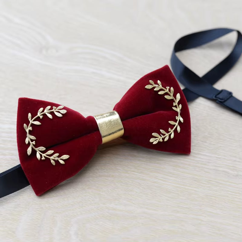 New Fashion Men'S Gold Velvet Bowtie Christmas Metal Decorated Wedding Luxury Bow Ties Trendy Collar Jewelry Gifts for Men