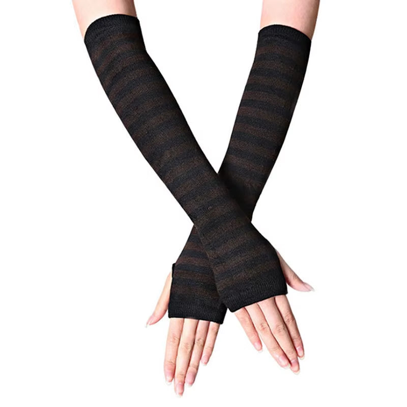 New Fashion Women Lady Striped Elbow Gloves Warmer Knitted Long Fingerless Gloves Elbow Mittens Christmas Accessories Gifts