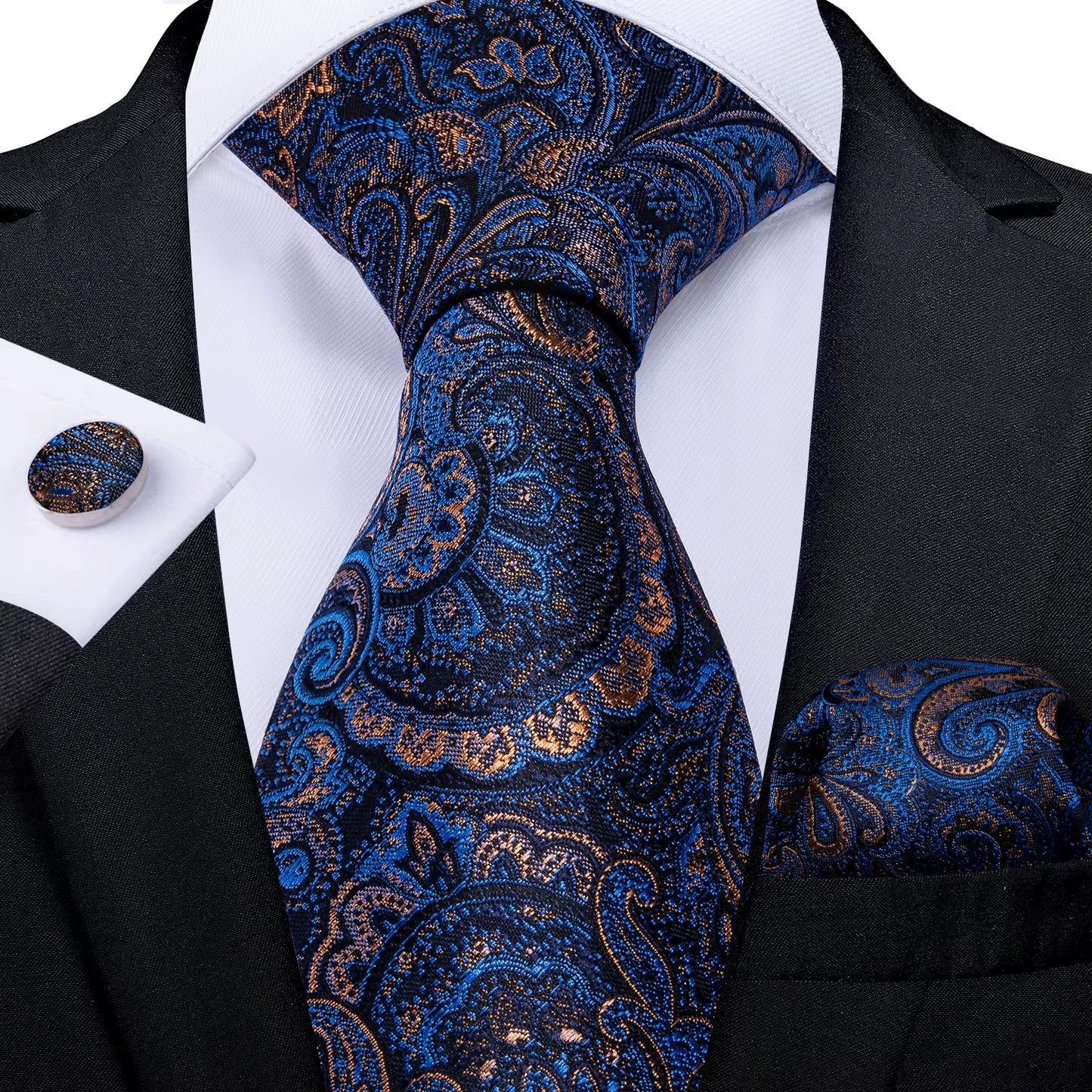 8Cm Blue Plaid Paisley Dot 100% Silk Men Tie Business Formal Wedding Party Necktie Hanky Cufflinks Set Mens Ties Gift