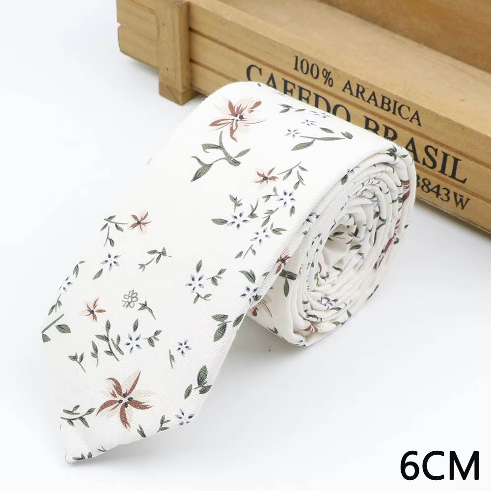 New Floral Print Tie for Men Women Skinny Cotton Neck Tie for Wedding Casual Mens Neckties Suits Collar Neck Ties Gift for Man