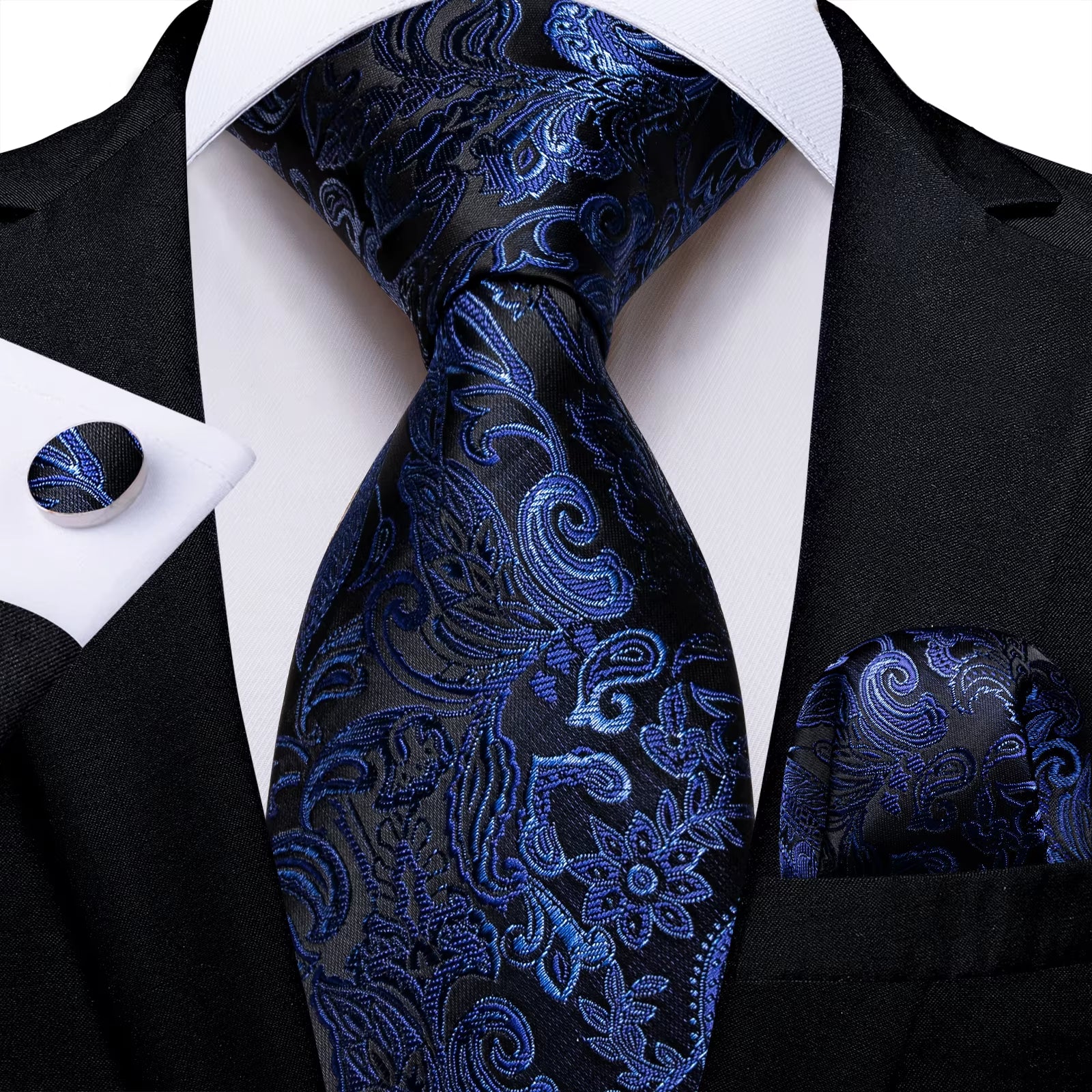 8Cm Blue Plaid Paisley Dot 100% Silk Men Tie Business Formal Wedding Party Necktie Hanky Cufflinks Set Mens Ties Gift