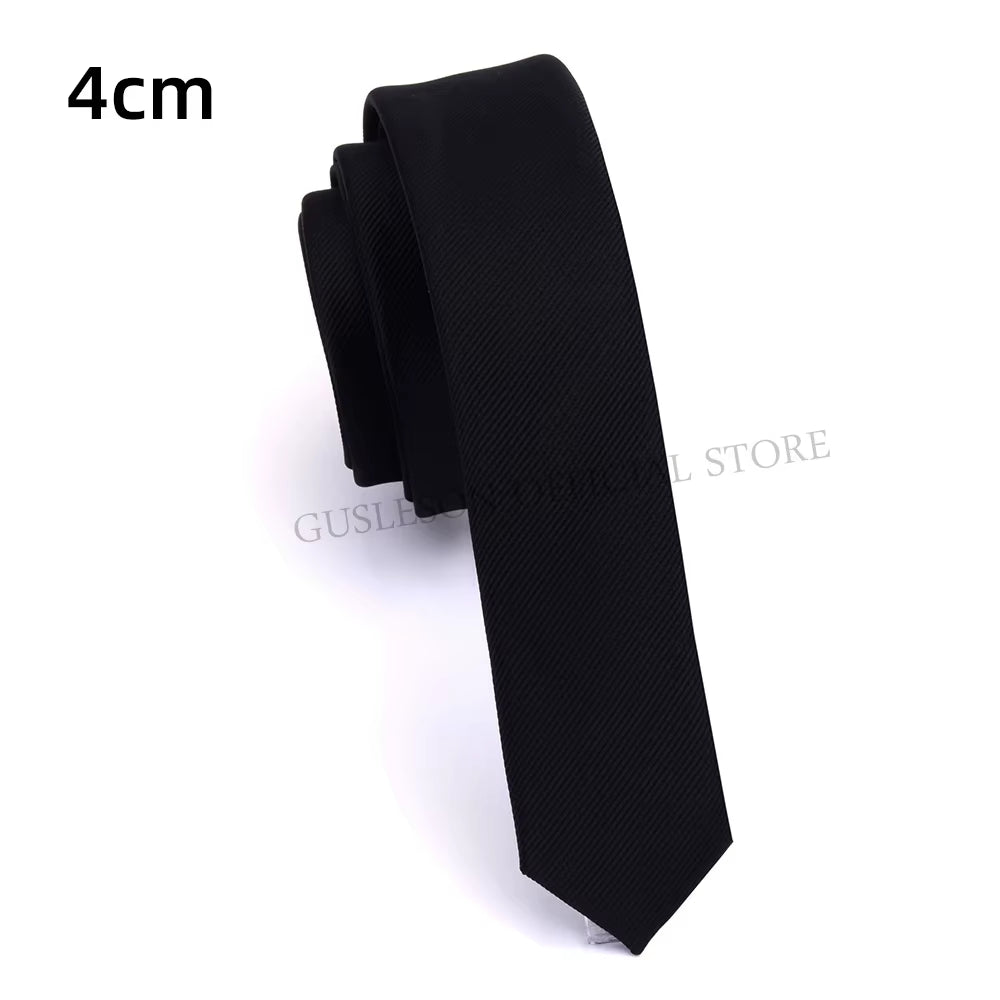 GUSLESON Quality Casual 4Cm Slim Solid Tie Red Yellow Green Ties Handmade Fashion Men Woven Skinny Necktie for Wedding Party