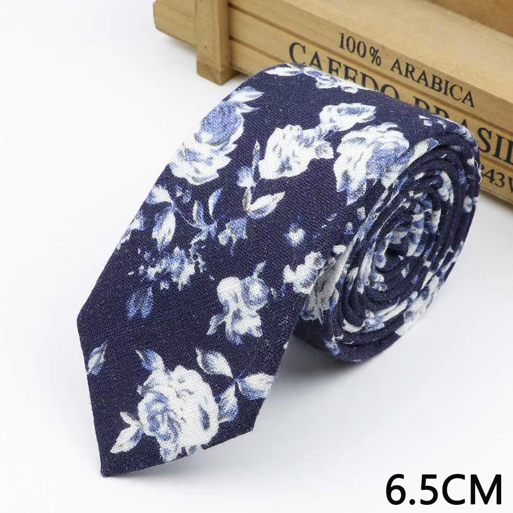 New Floral Print Tie for Men Women Skinny Cotton Neck Tie for Wedding Casual Mens Neckties Suits Collar Neck Ties Gift for Man