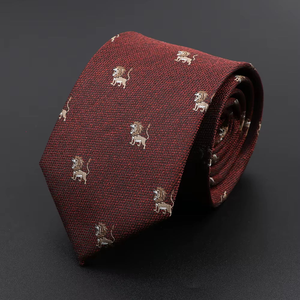 New Casual Men'S Ties Dog Lion Bear Horse Flower Pattern Red Blue Jacquard Necktie for Men Wedding Groom Business Accessories