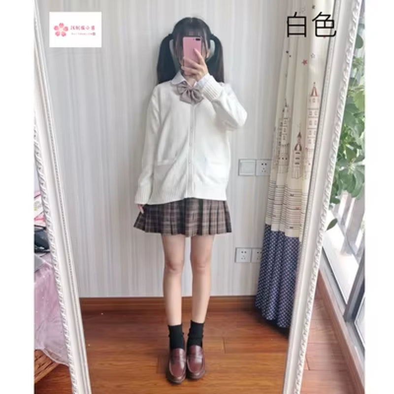 Japan School Sweater Spring and Autumn 100% V-Neck Cotton Knitted Sweater JK Uniforms Cardigan Multicolor Girls Student Cosplay