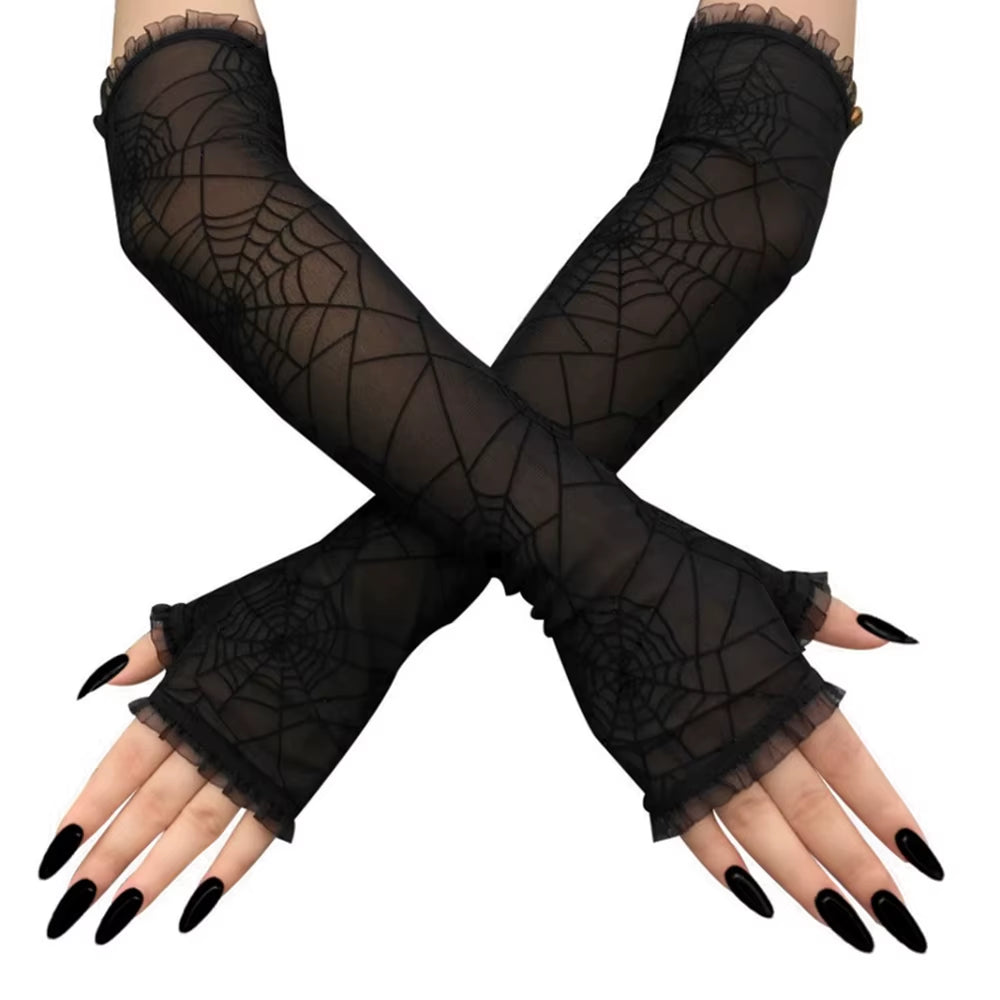 Sexy Gothic Punk Mittens Christmas Halloween Lace Gloves Stretchy Mesh Floral Fancy Dress Halloween Cosplay Wedding Bride Xmas