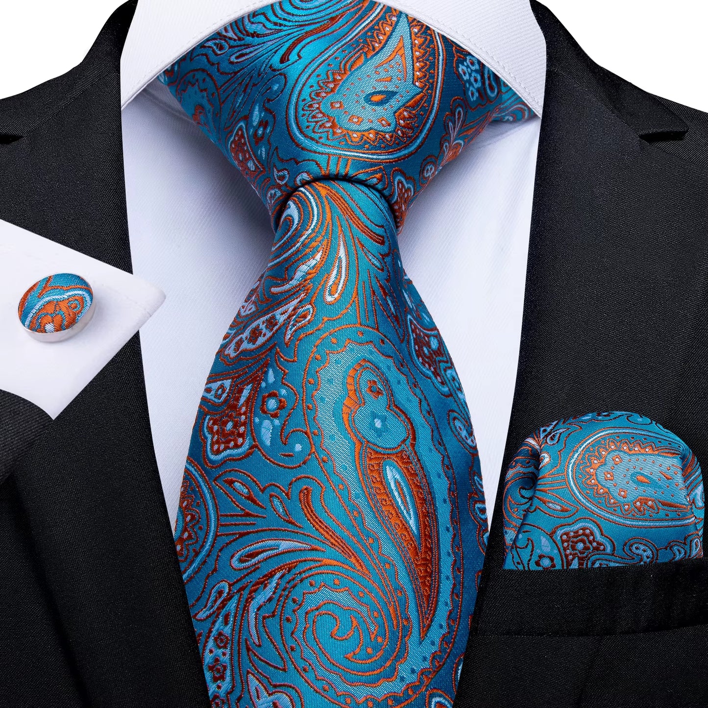 8Cm Blue Plaid Paisley Dot 100% Silk Men Tie Business Formal Wedding Party Necktie Hanky Cufflinks Set Mens Ties Gift