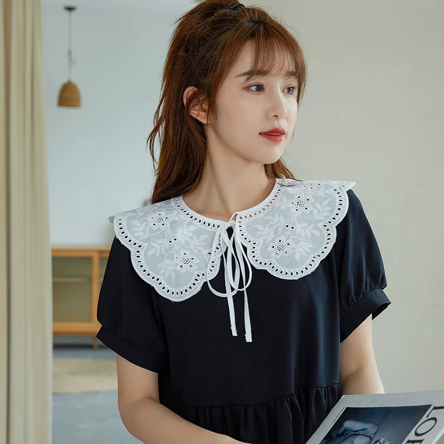 Multifunctional Sunscreen Detachable Doll Fake Collar Shawl Lapel Mesh Embroidery Floral Lace False Collar Clothes Accessory