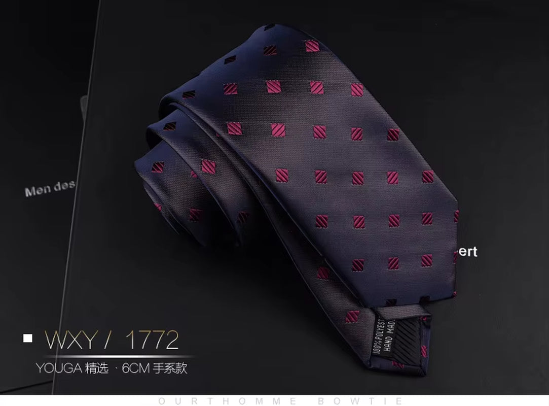 Fashion Neckties Classic Men'S Striped Retra Navy Bule Red Business Wedding Ties Jacquard Woven Silk Men Solid Tie Neck Ties