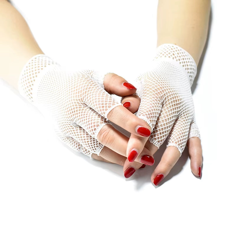 Solid Color High Quality Fingerless Short Fishnet Gloves Fish Net Black Fancy Party Dance Club Nylon Spandex Mesh Short Gloves