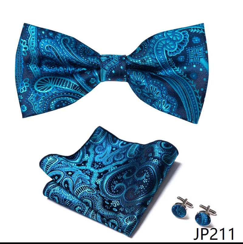 Slim Tie Set Men Bow Tie and Pocket Square Bowtie Necktie Cravate Handkerchief Man Corbatas Hombre Pajarita Fit Wedding