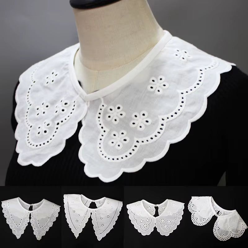 Hollow Fake Collar Embroidered Flowers Fake Collar Cotton White Shawl Doll False Collar Decorative Shirt Collar Detachable Shawl