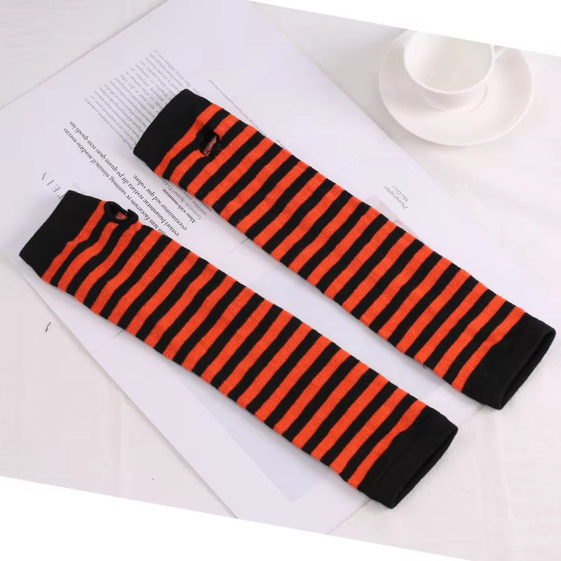 New Fashion Long Glove Arm Cover Classic Black and White Striped Fingerless Cotton Long Wristband