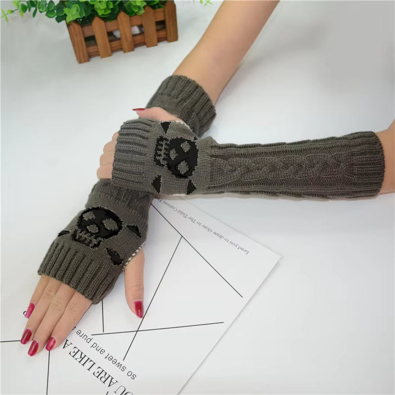 Fashion Women Winter Gloves Wrist Arm Hand Warmer Knitted Long Fingerless Gloves Mitten Stretch Solid Touch Screen Gloves Gothic