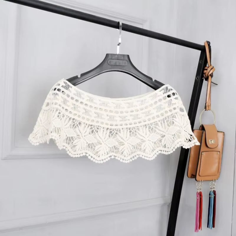 Summer Knitted Hollow Thin Lace Fake Collar Shawl Pullover Short Suspender Skirt False Collar Detachable Collars Sun Protection