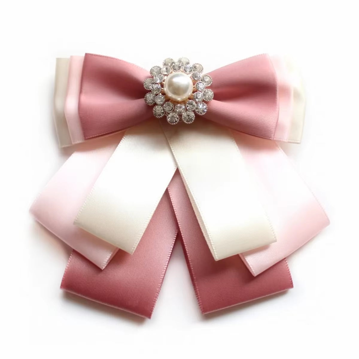 Korean Ribbon Bowknot Brooch Rhinestone Pearl Bow Tie Necktie Pins Shirt Dress Collar Fashion Brooches for Women Accessories