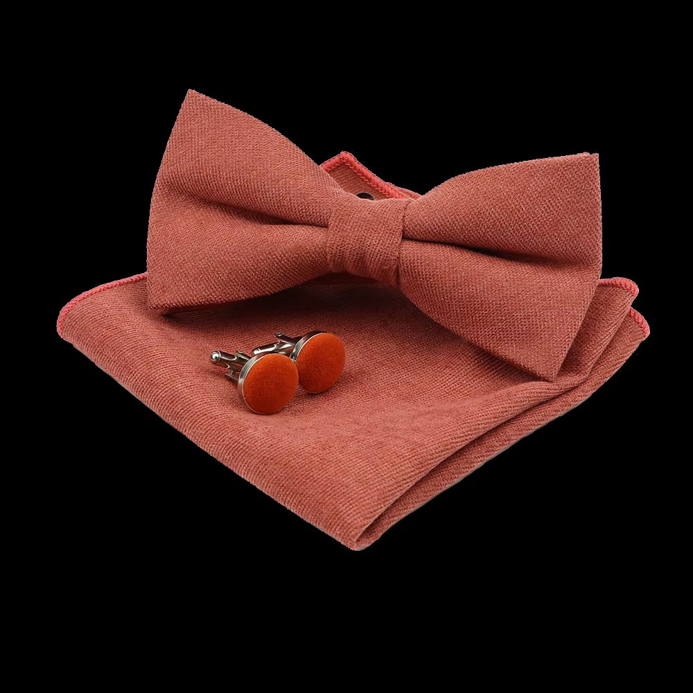 Solid Polyester Dots Bowtie Handkerchief Cufflinks Set Men Fashion Butterfly Party Wedding Bowties without Box Novelty Ties Gift