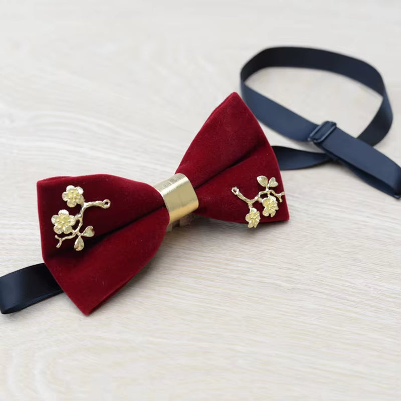 New Fashion Men'S Gold Velvet Bowtie Christmas Metal Decorated Wedding Luxury Bow Ties Trendy Collar Jewelry Gifts for Men