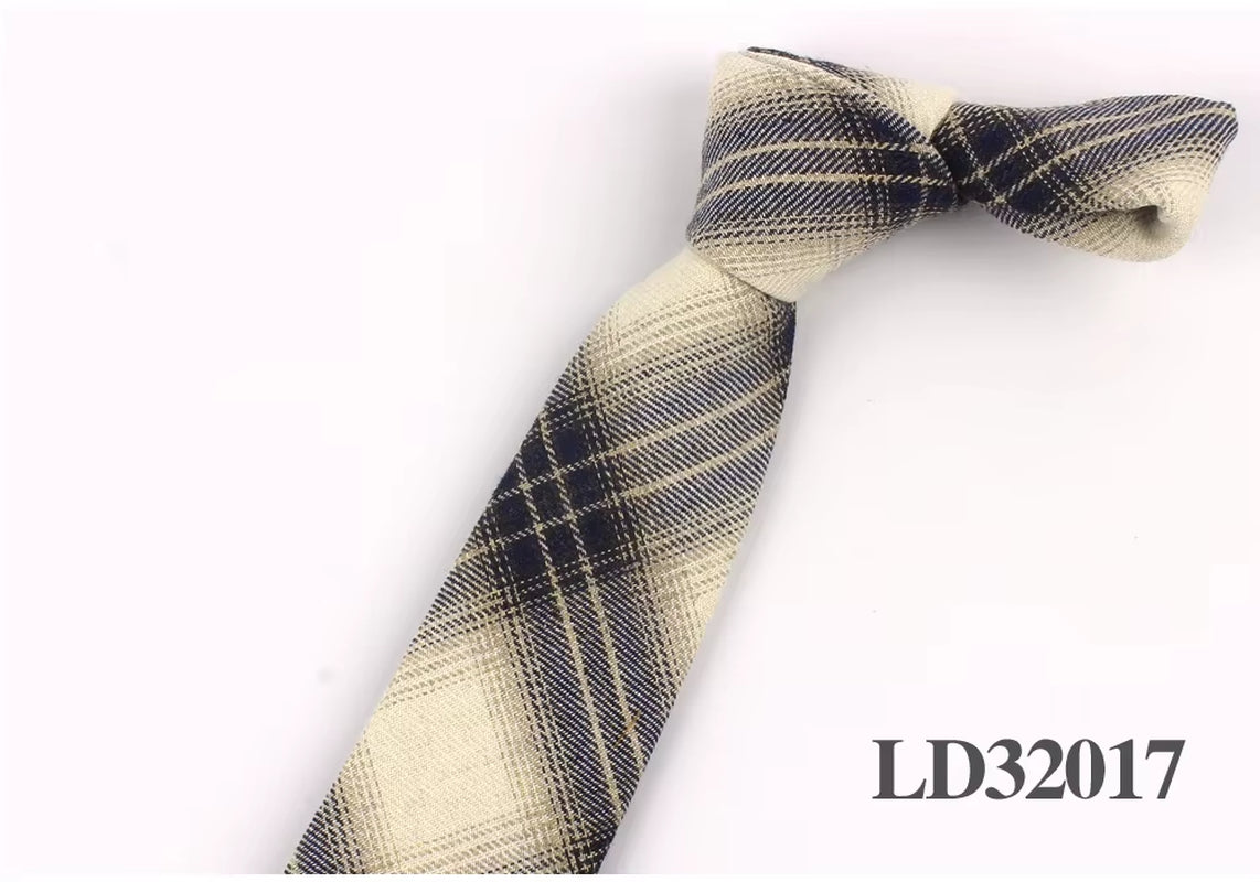 New Plaid Cotton Ties Skinny Causal Neck Tie for Men Suits Mens Slim Necktie for Business Cravats 7Cm Width Groom Neckties