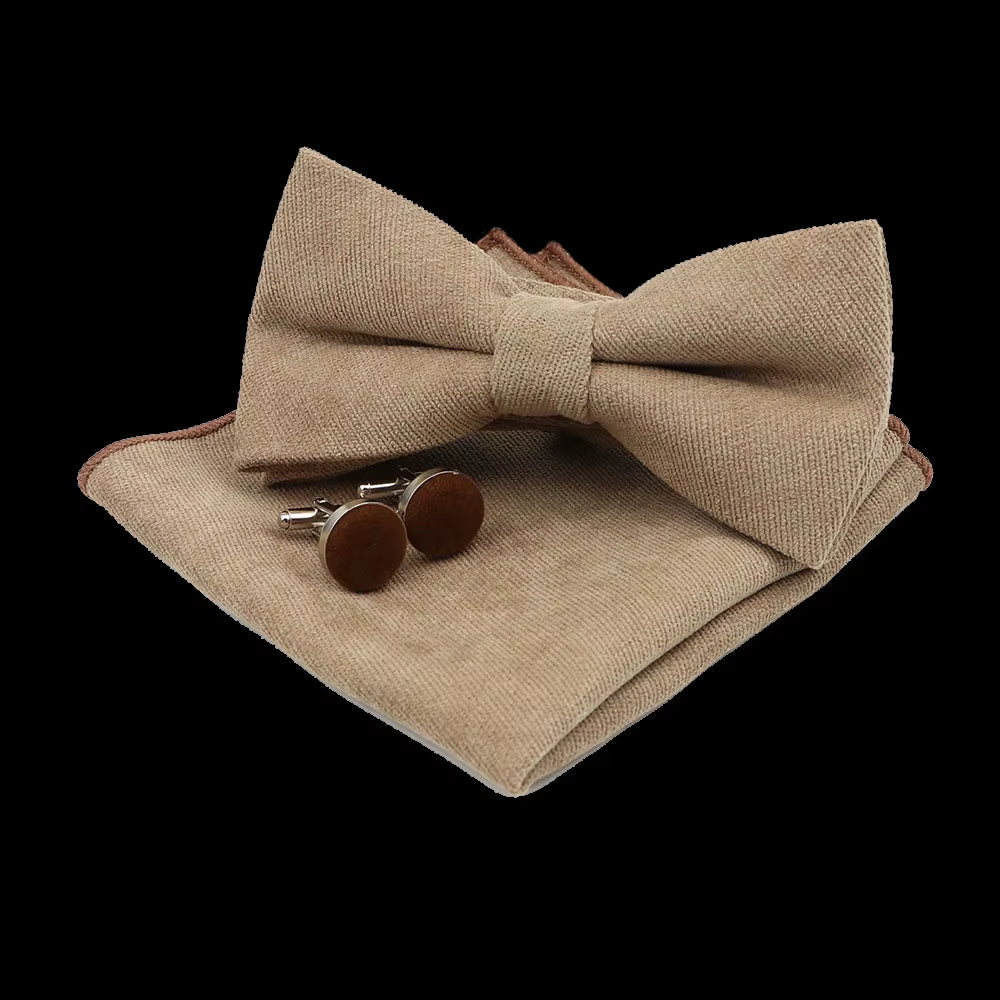 Solid Polyester Dots Bowtie Handkerchief Cufflinks Set Men Fashion Butterfly Party Wedding Bowties without Box Novelty Ties Gift