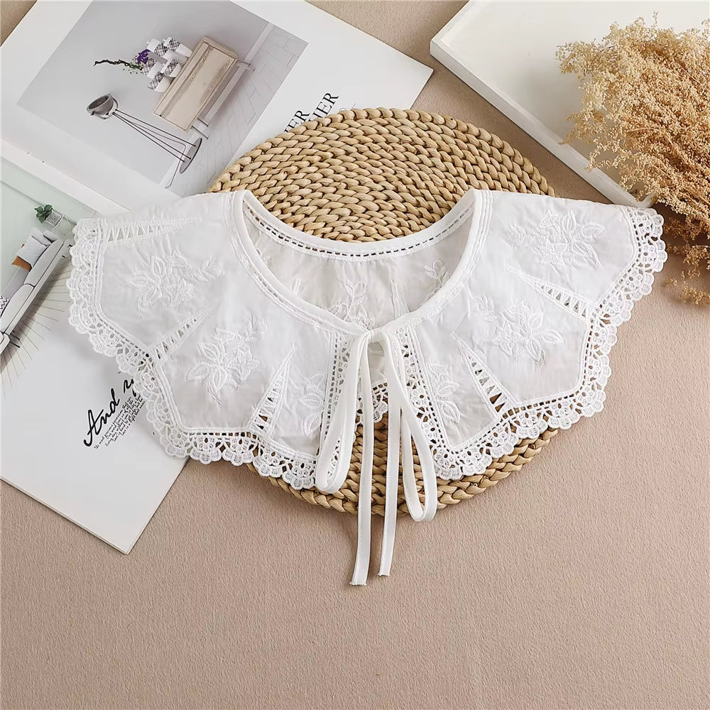 Multifunctional Sunscreen Detachable Doll Fake Collar Shawl Lapel Mesh Embroidery Floral Lace False Collar Clothes Accessory